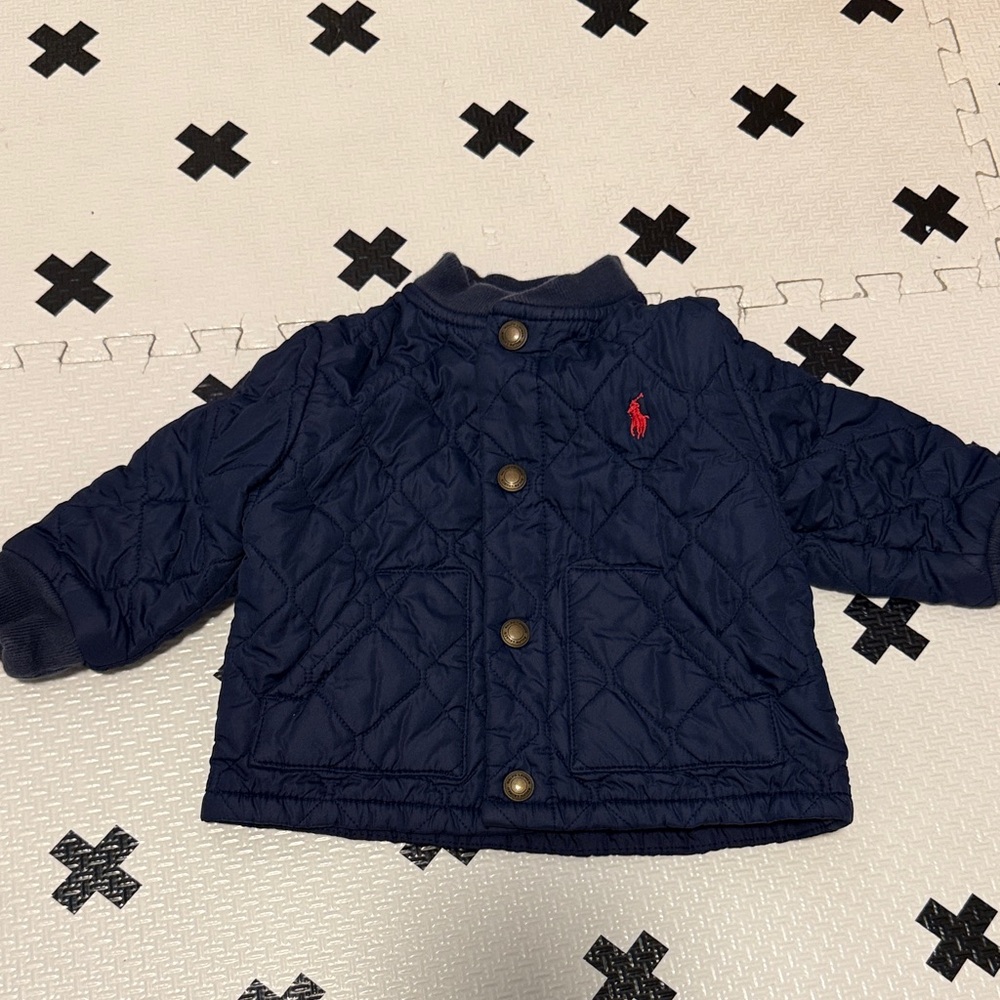 Ralph Lauren Dark Blue Quilted Jacket with Red Logo
